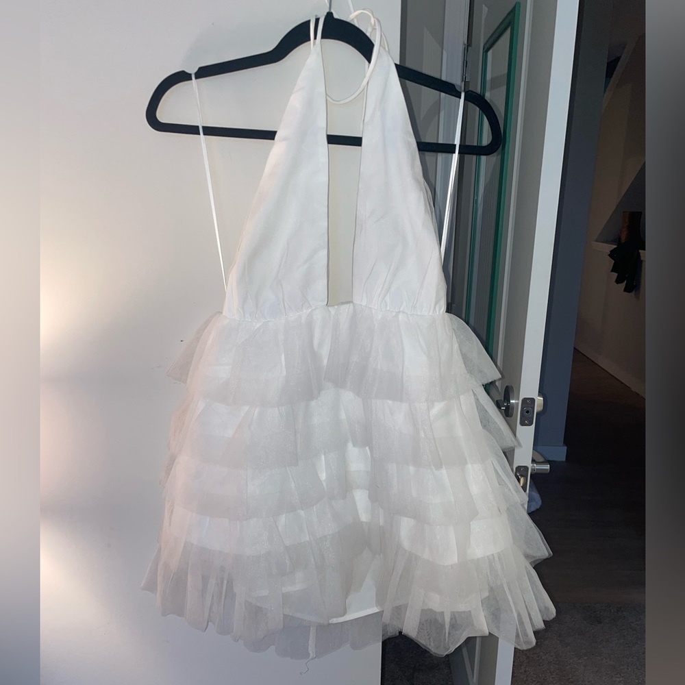 Lavish white ruffle mini dress